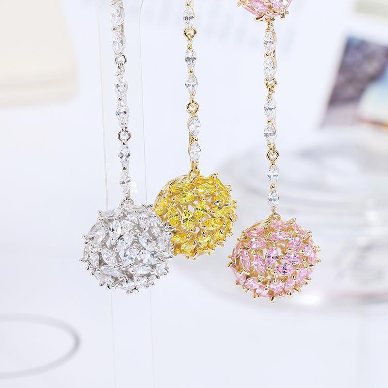 

XIUMEIYIZU Luxury 63*16 mm Micro Pave Cubic Zirconia Drop Earrings Gold Ball Pendant for Lady Top Quality Jewelry1