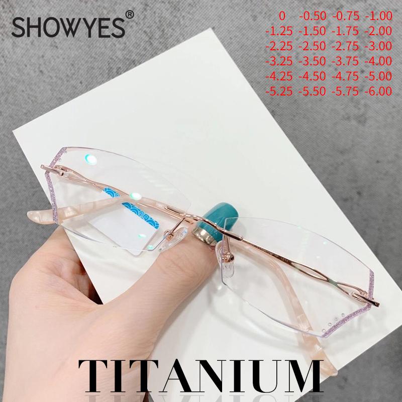 

Anti Blue Light Titanium Myopia Glasses Women Rimless Eyeglasses Customized Myopia Princess Style Diamond Rimless Ti Eyewear