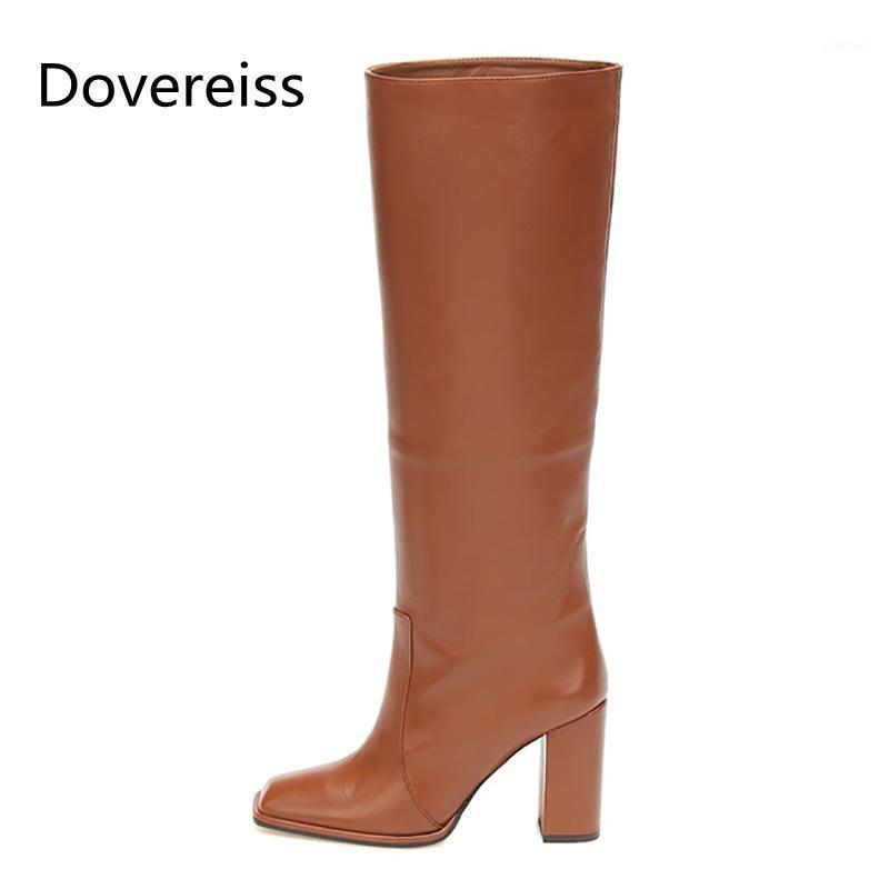 

Dovereiss Fashion Women's Shoes Winter Sexy Elegant Concise brown Mature Square toe Knee high boots big size 431, Black