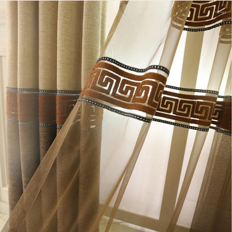 

Chinese Style Luxury Bedroom Coffe Drapes Ready Made Door Curtain Fabrics Kitchen Curtains For Living Room Window Curtain1, Tulle-2