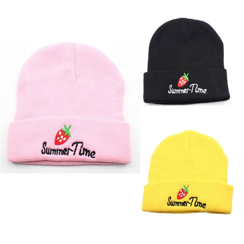 

Womail Hat Winter Unisex Fashion Keep Warm Simple Small strawberry embroidery Letter cuff casquette Casual Knitted beret cap, Blue;gray