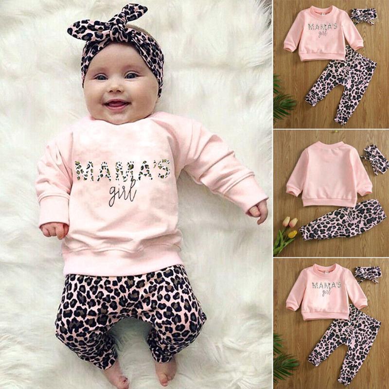 

TELOTUNY Children's clothing Toddler Baby Girl Cute Long Sleeve Letter Print tshirt Tops Leopard Pants Headbands Outfits Set Jul1, Pink