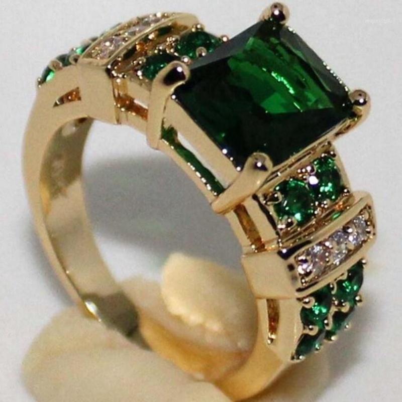 

Cluster Rings Gold-Plated Inlaid Green Zircon Ring Fashion Trend Ladies Anniversary Gift
