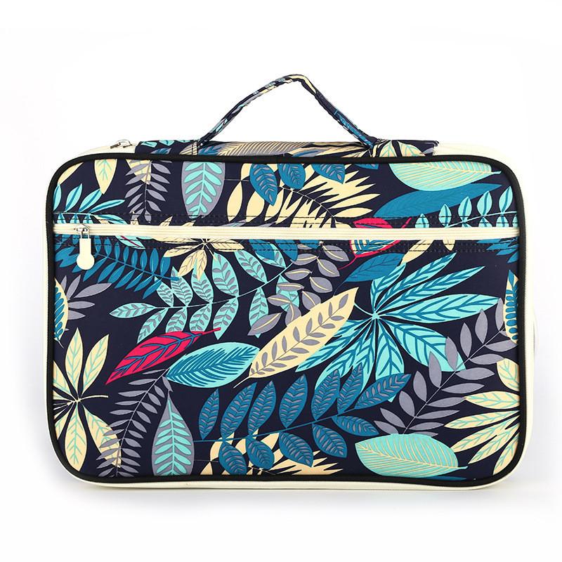 

New Leaves Printed Waterproof Make Up Bag Women Cosmetic Bag Waterproof Portable Makeup Multifunction Organizer, Navy