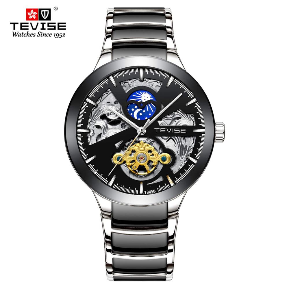 

TEVISE Fashion Men Automatic Watch Men Moon Phase Mechanical Watches Self Winding Tourbillon Male Wristwatch Relogio Masculino, Rose white