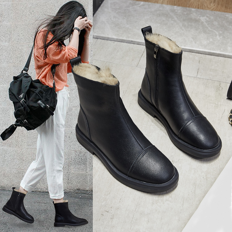 

2020 Hot Women Zip Winter Short Skin Ankle Boots Classic Ladies High Comfort Mid-fashion Female Heels Black Shoes C7xq