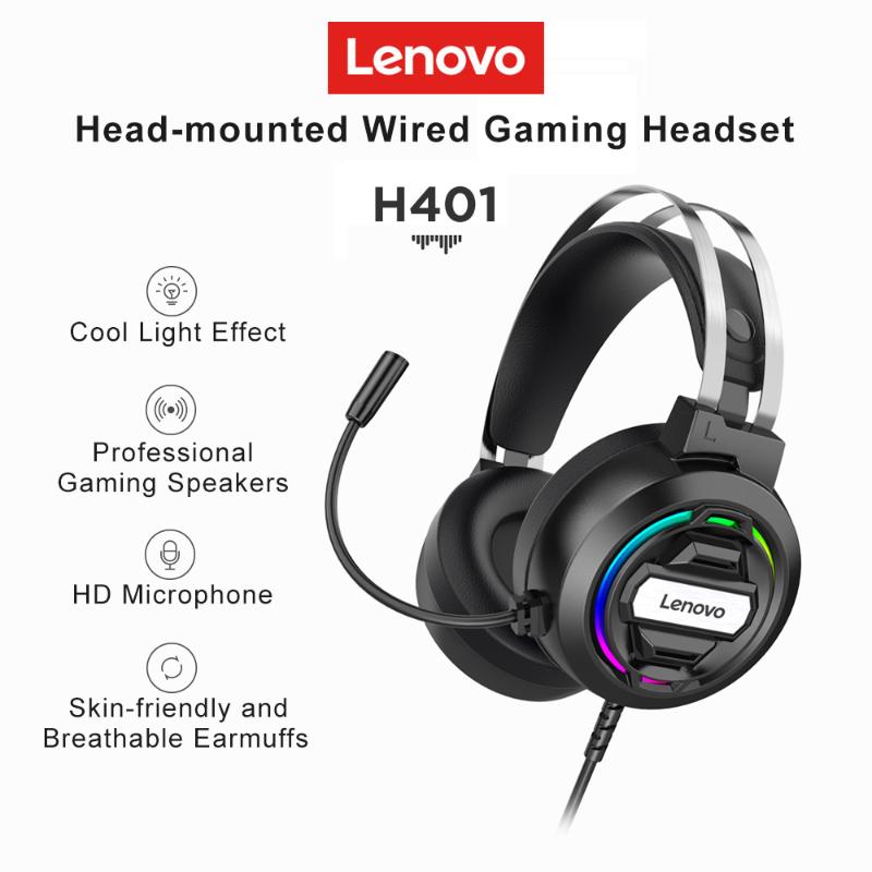 

Lenovo Gaming Headset over-ear Wired Game Headphones Surround Sound USB Deep bass Stereo with Microphone for PC Laptop Gamer, Black