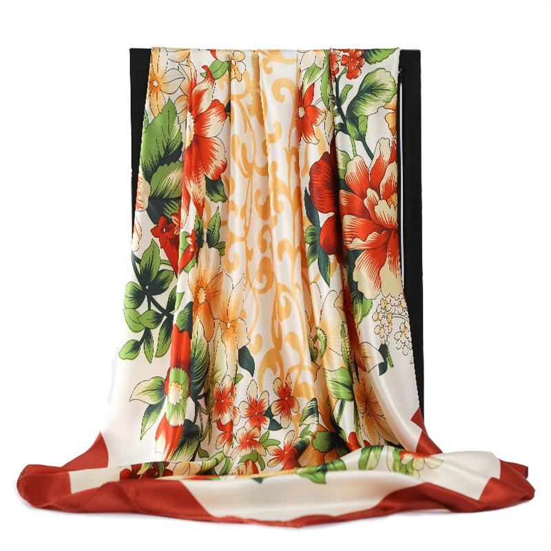 

Silk Scarf Women Fashion Foulard Satin Shawls Big Size 90*90cm Square silk Hair / Head Scarves hijab Handkerchiefs