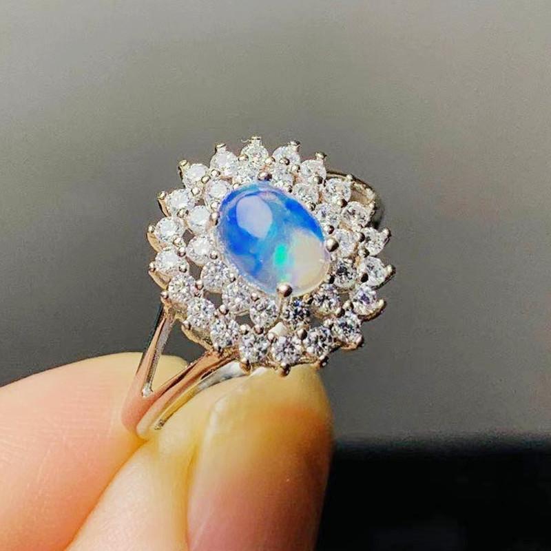

Cluster Rings Natural Real White Opal Luxury Ring Per Jewelry 925 Sterling Silver 5*7mm 0.5ct Gemstone Fine T214183, Golden;silver
