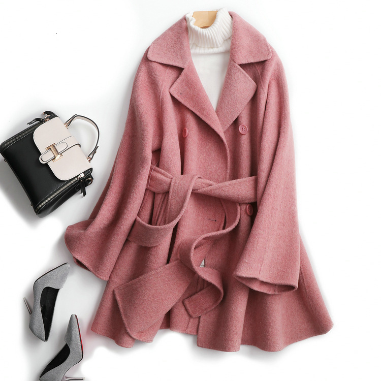 

2021 New Autumn Elegant 95% Wool Women Woolen for Short Ladies Two Button Tops Coat Feminino 6cch, Coral red