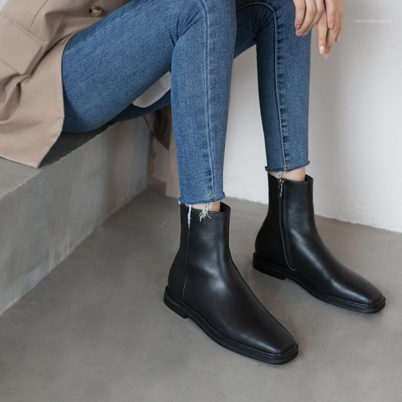 

Ankle Boots Shoes Women Fashion Korean Style Short Naked Boots Flat with Genuine Leather Shoes Brown Black Western Sexy Lady WM11