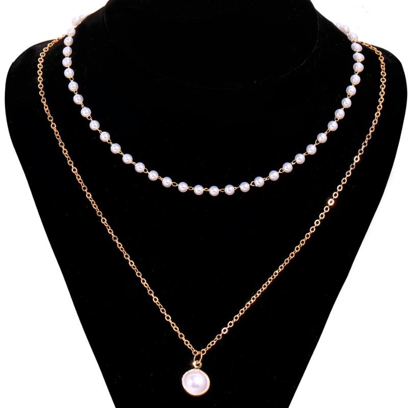 

Chains Trendy Faux Pearl Double Layer Necklace Gift Simple Jewelry For Women