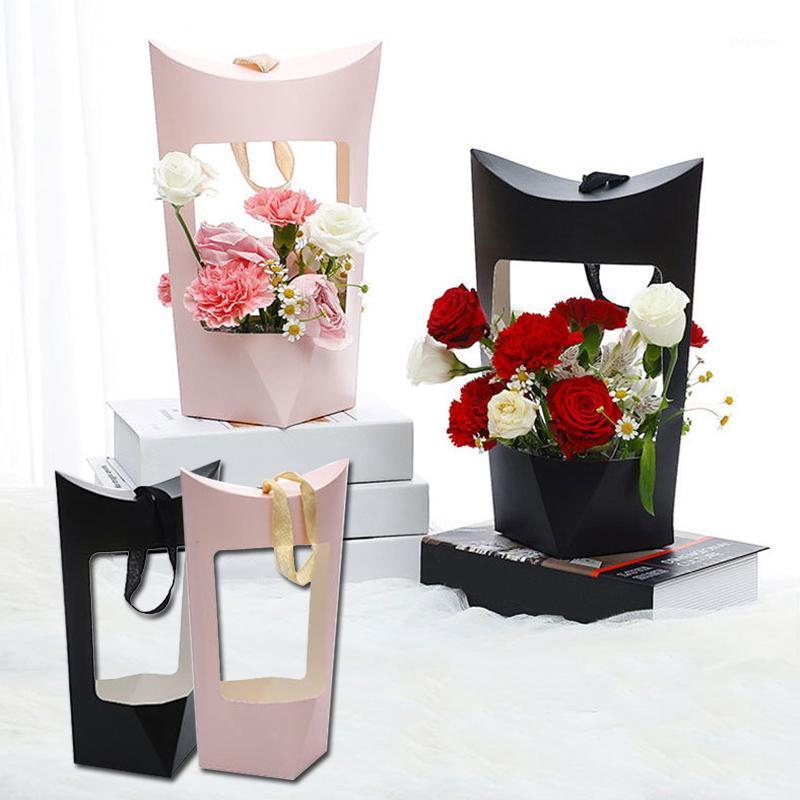 

Portable Kraft Paper Bags Flower Rose Box with Handle Waterproof Bouquet Florist Gift Packing Box Valentine's Day Party Gift1