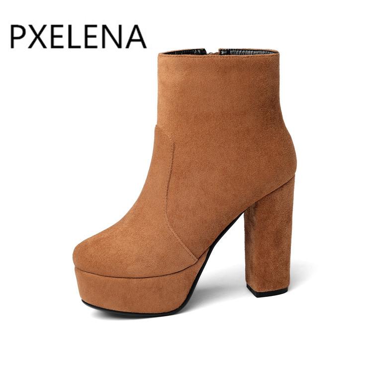 

PXELENA 10 Colors Plus Size 34-43 Women Ankle Boots Elegant Suede Square Block High Heels Short Boots Lady Party Wedding Shoes, Khaki autumn