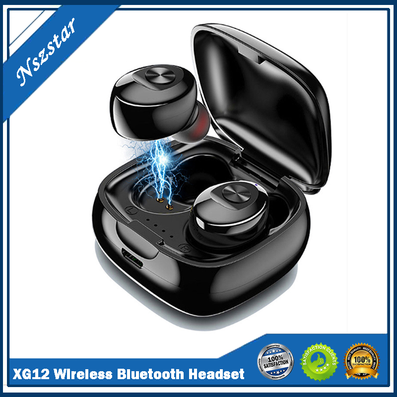 

TWS XG12 Bluetooth 5.0 Earphone Stereo Wireless Earbus HIFI Sound Sport Earphones Handsfree Headset with Mic for cell phone, Black