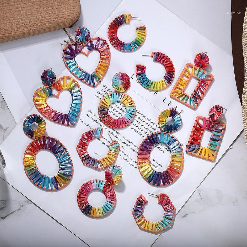

32 Style Handmade Geometric colorful Rattan Weave Earrings 2020 for Women Jewelry New Bohemian Round Drop Dangle Earring Brincos1
