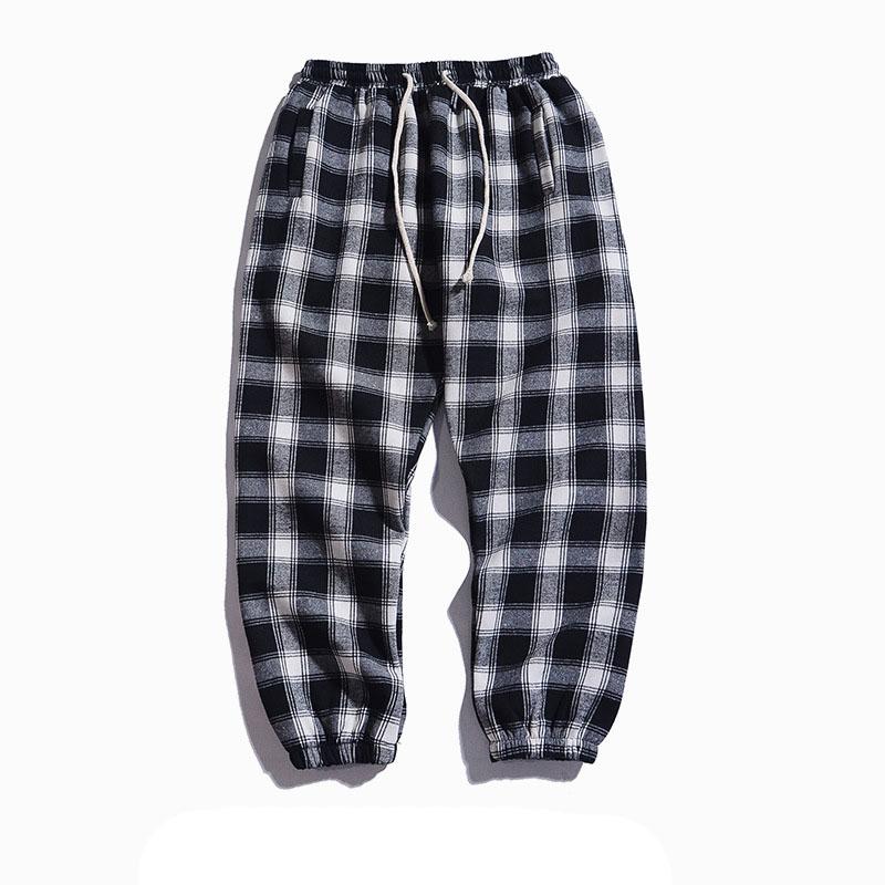 

Plaid Retro Hip Hop Casual Pants Men Drawstring Sport Pants Male Fashion Steetwear Loose Vintage Harem Trousers Japan Style Flat, Black