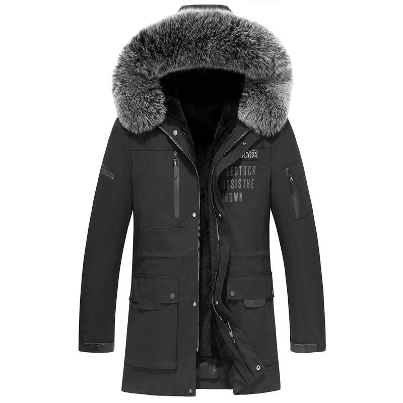 

Real Coat Natural Collar Fur Liner Parka Men Casual Warm Parkas Plus Size 5XL Jacket XZ18D13 YY662, Black