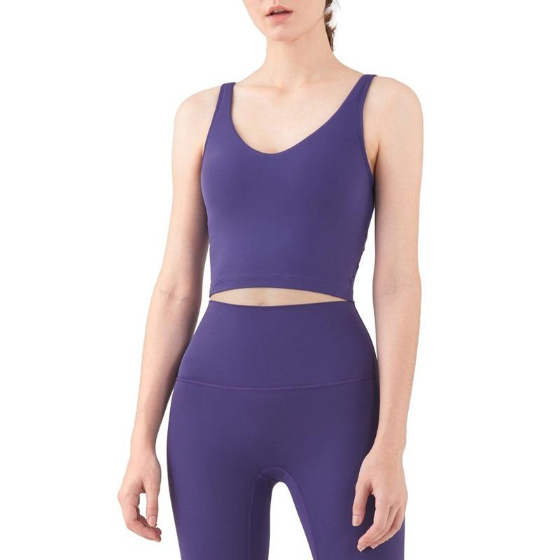 

Nude Yoga Sport Underwear V-Neck Beauty Back Fitness Running Vest Bra Solid Color Shockproof Padded Comfortable Wireless Bermuda, Black