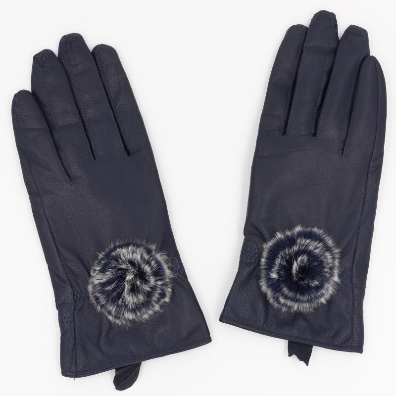 

Genuine Leather Ladies Gloves with Fur Flower Coral Velvet Lining Winter Warm Female Gloves Sheepskin Mittens for Women
