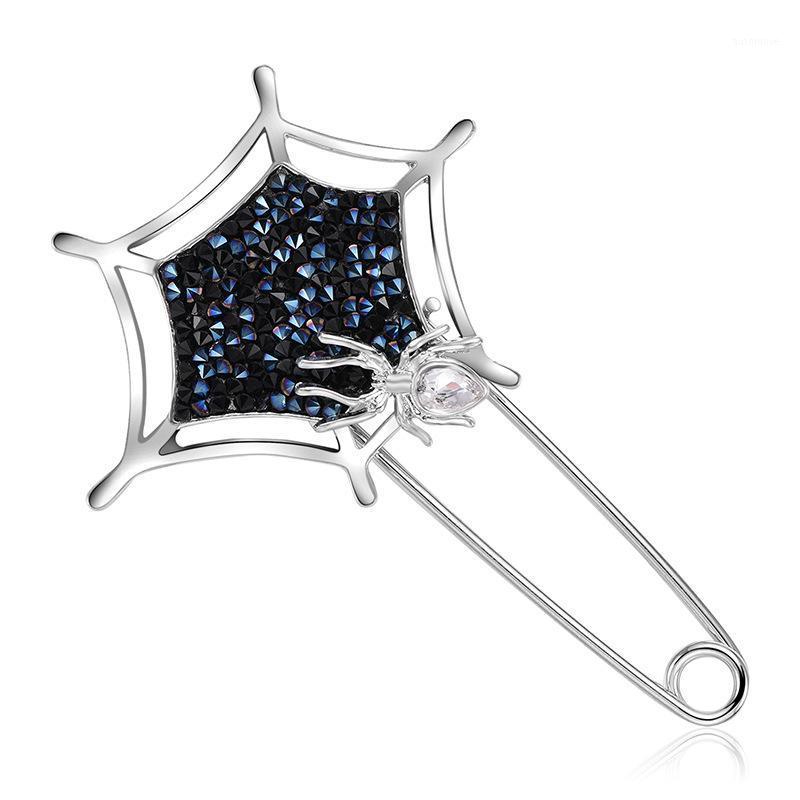 

Blue Crystal Spider Brooches Rock Punk Spiders Web Shaped Brooch Corsage Sweater Collar Clip Magnets Animal Broches Pins 71381