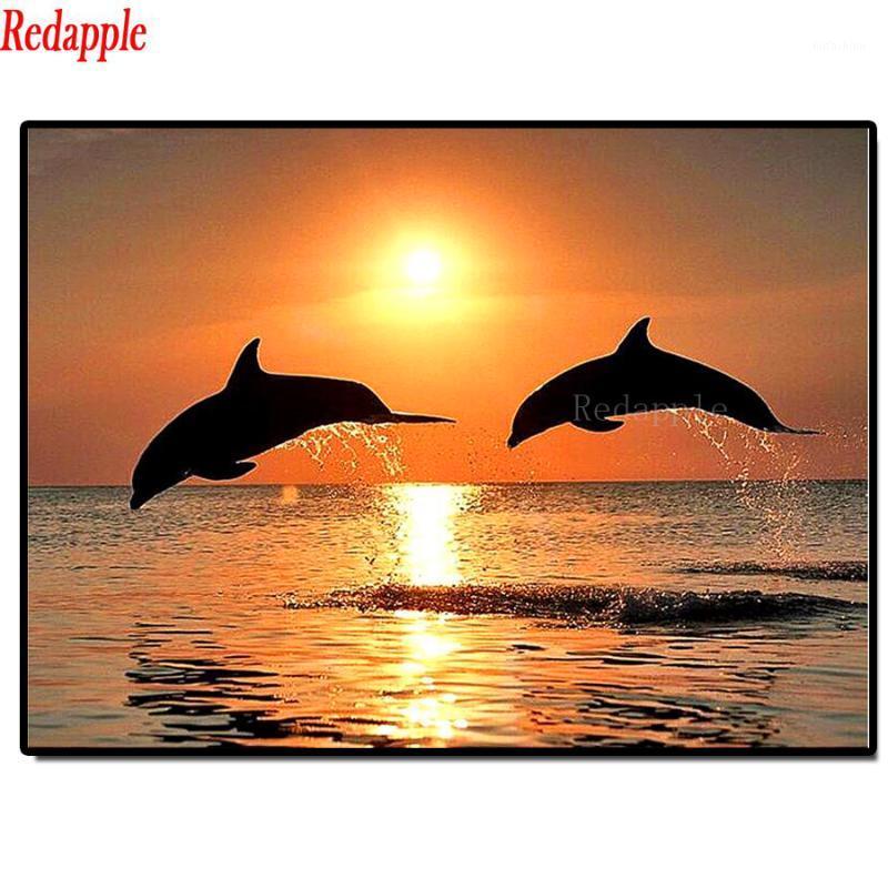 

5D DIY Diamond Painting New Dolphin Embroidery Full Square Diamond Cross Stitch Sunset Water Dolphin Rhinestone Mosaic Painting1
