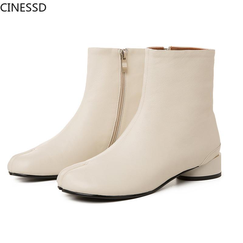 

Women Split Toe Cow Leather Ankle Boots Woman Genuine Leather 3cm Heel Short Boots Real Ladies Shoes Ninja, Black cow leather