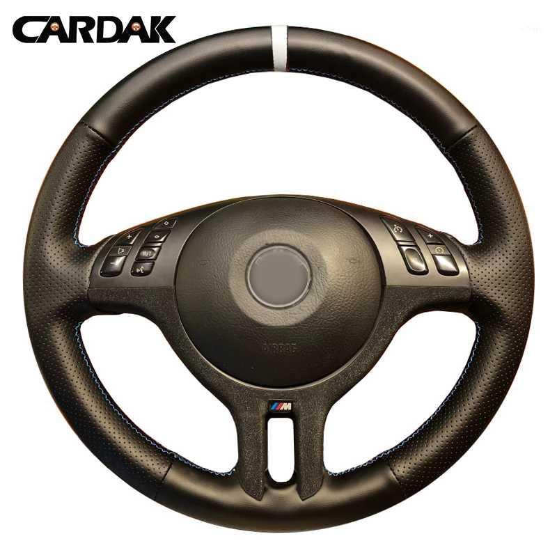 

CARDAK Hand Sewing White Marker Car Steering Wheel Cover For E39 E46 325i E53 X5 Braid on Steering Wheel Car Accessories1