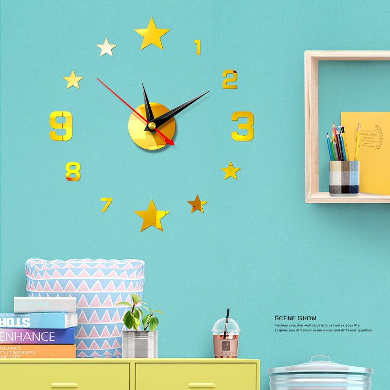 

Home Wall Clock 3D DIY Clock Acrylic Mirror Stickers Home Decoration Living Room Quartz Needle Self Adhesive Hanging Watch