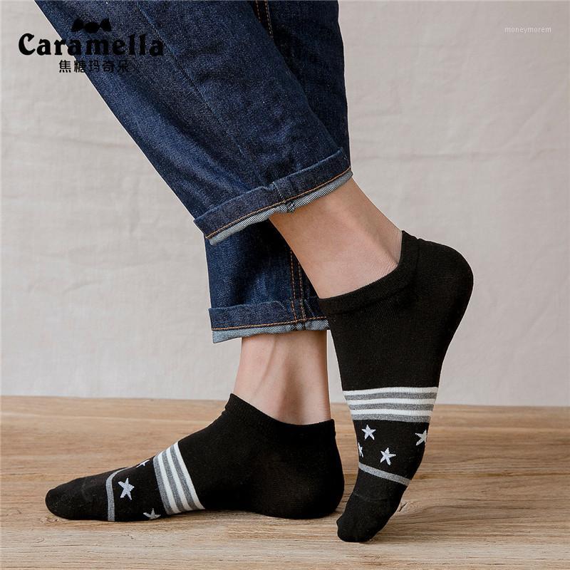 

4 Pairs/Lot Caramella Men's Pad Dyeing No Show Invisible Cotton Socks Non Slip Low Cut Black and White Socks.1, 5366411001