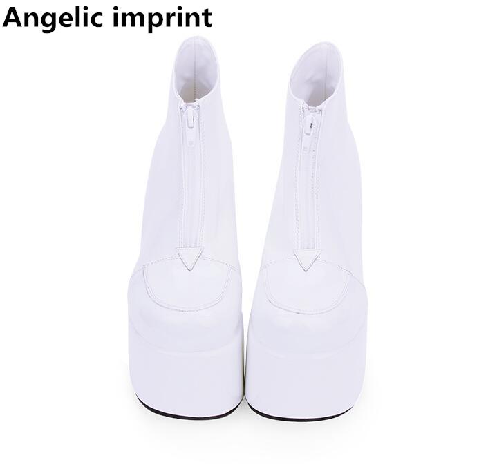 

Angelic imprint mori girl Women motorcycle punk short boots lady lolita shoes woman princess high heels dress pumps 10cm white, White pl