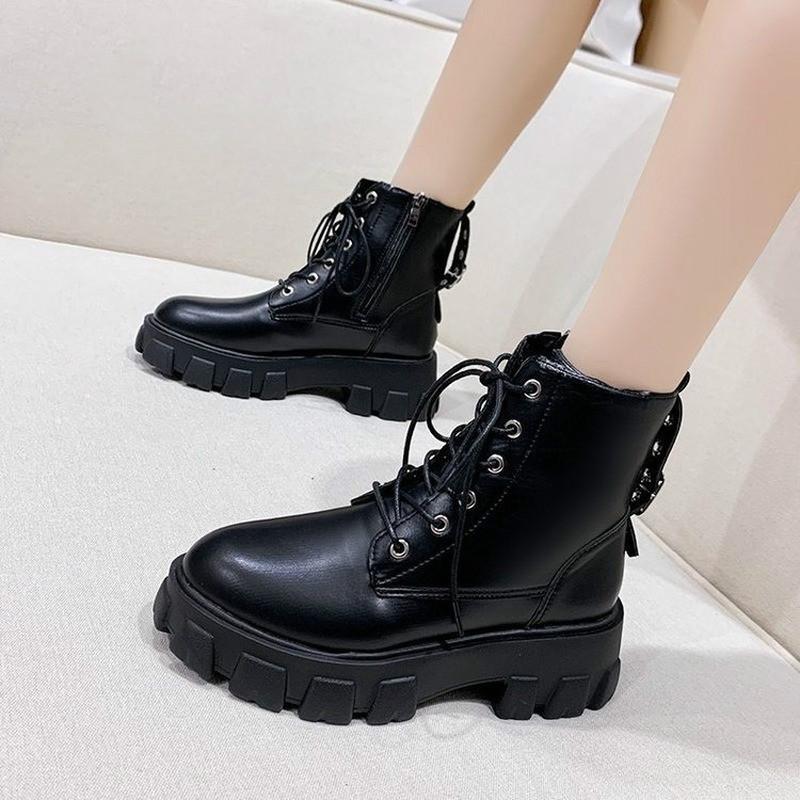 

Boots For Women Leather Rubber Women's Shoes Zipper Platform Woman Booties Female Black Botas Mujer
