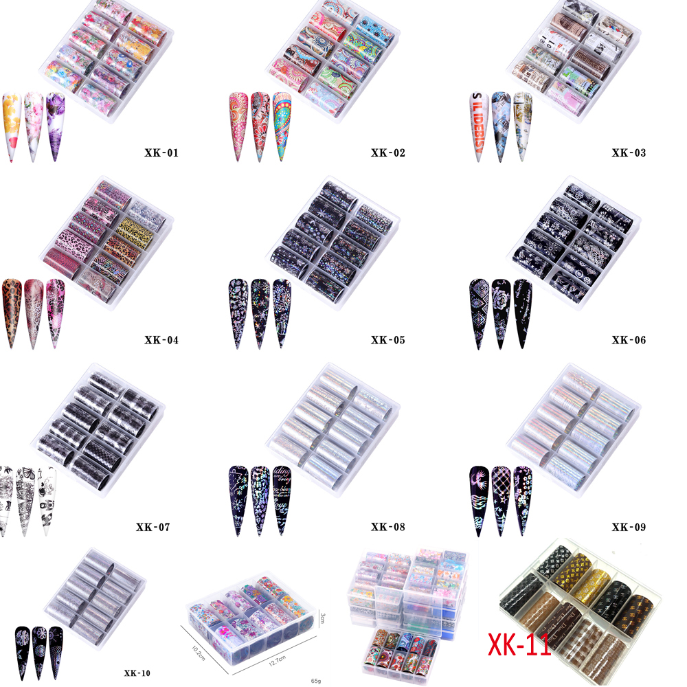 

NAS006 10Pcs Nail Foils Holographic Transfer Water Decals Nail Art Stickers 4*100cm words sticker false nails tips decoration, As picture