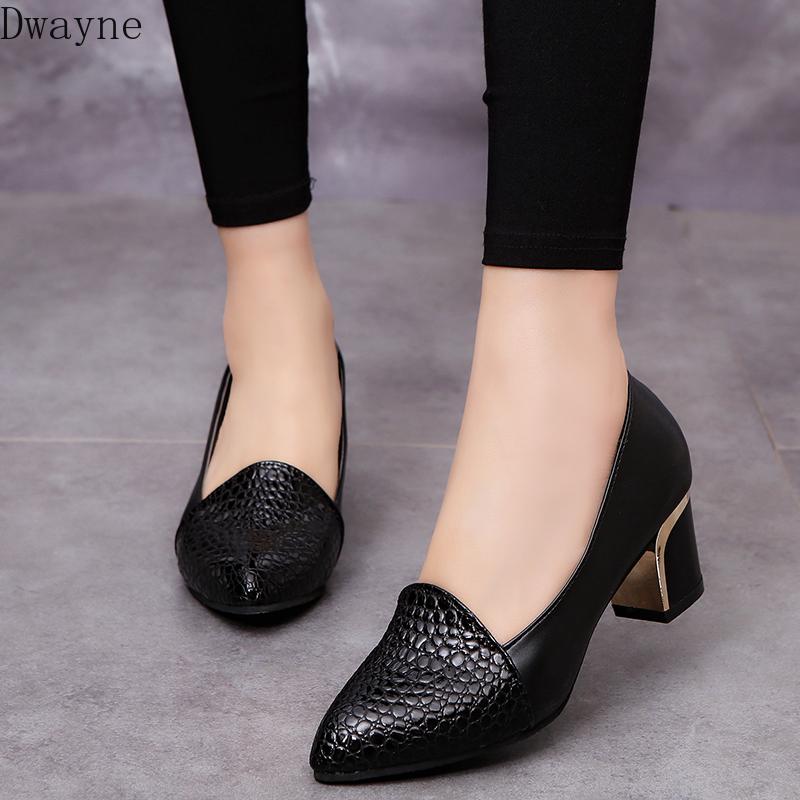 

2020 new thick with shallow mouth pointed comfortable wild small leather shoes women, White