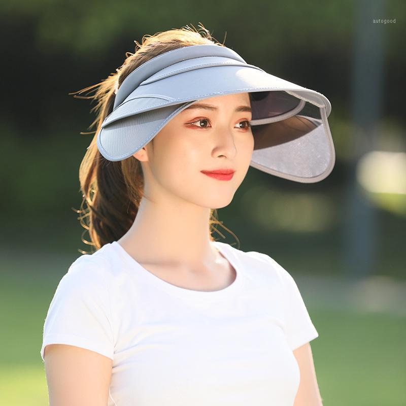 

Wide Brim Hats Empty Top Sun Hat Women Sports Riding Face Sunscreen Anti-UV Cap Female Korean Outdoor Protection Adjustable H73461, Beige