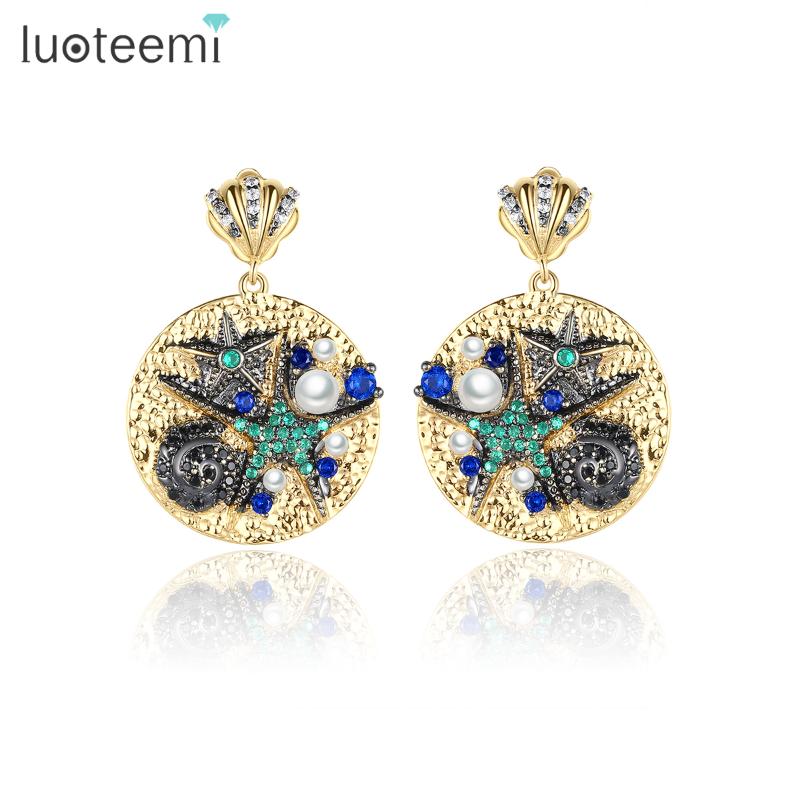

Dangle & Chandelier LOUTEEMI Big Round Gold Women Earrings Sea World Fancy Gemstone Cubic Zircon Jewelry Imitation Pearl Earring, Silver