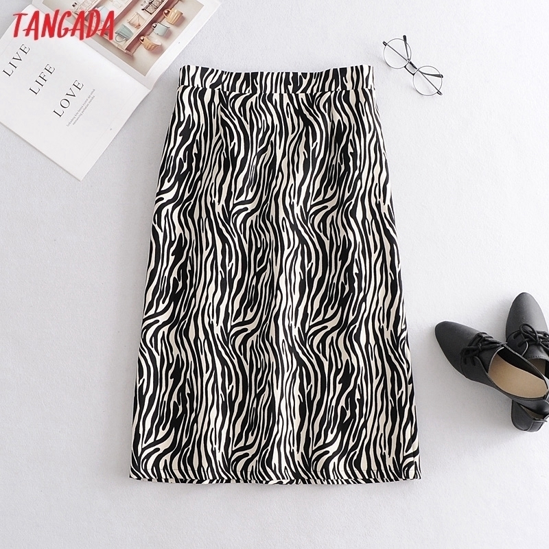 

Tangada women animal leopard midi skirt faldas mujer vintage strethy waist ladies elegant chic mid calf skirts HE13 201102, Black zebra