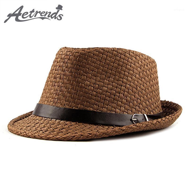 

Wide Brim Hats [AETRENDS] Summer Jazz Cap Beach Straw Fedora For Men Fedoras Panama Hat Z-64911, Khaki