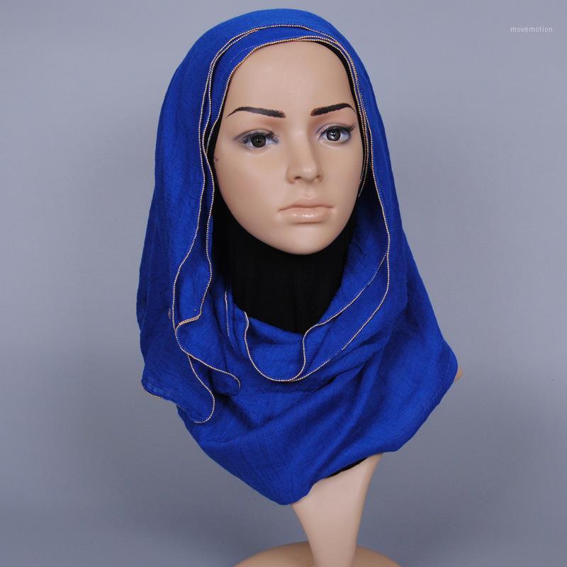 

YSDNCHI Muslim Scarves Solid Hijab Scarf Gold Chain Plain Hijabs Wraps shawls fashion headband long scarves 180*80cm1