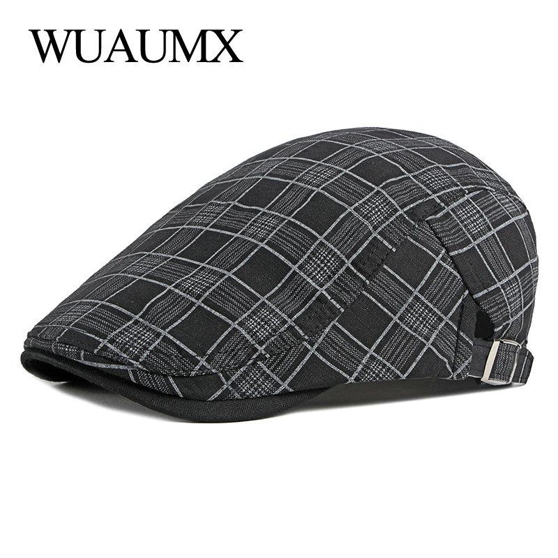 

Wuaumx Spring Summer Men's Hats Plaid Berets Hat Women Thin Breathable Cotton Visors Herringbone Cap Artist Checked Forward Cap, Black