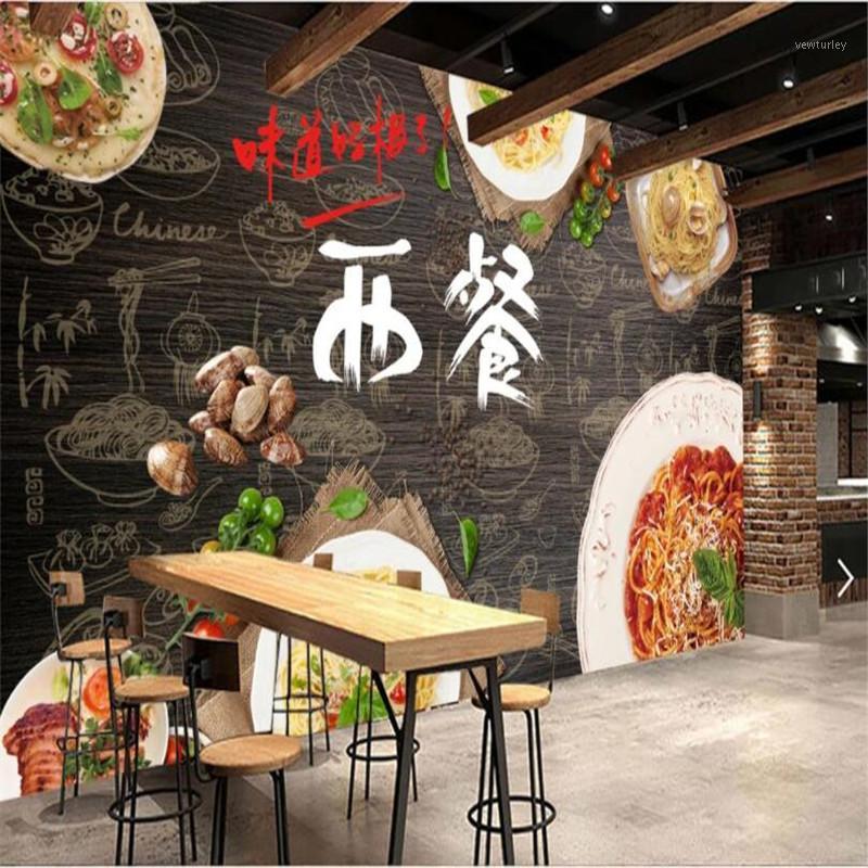 

European and American Spaghetti Black Background Wall Paper 3D Western Restaurant Snack Bar Industrial Decor Mural Wallpaper 3D1, As pic