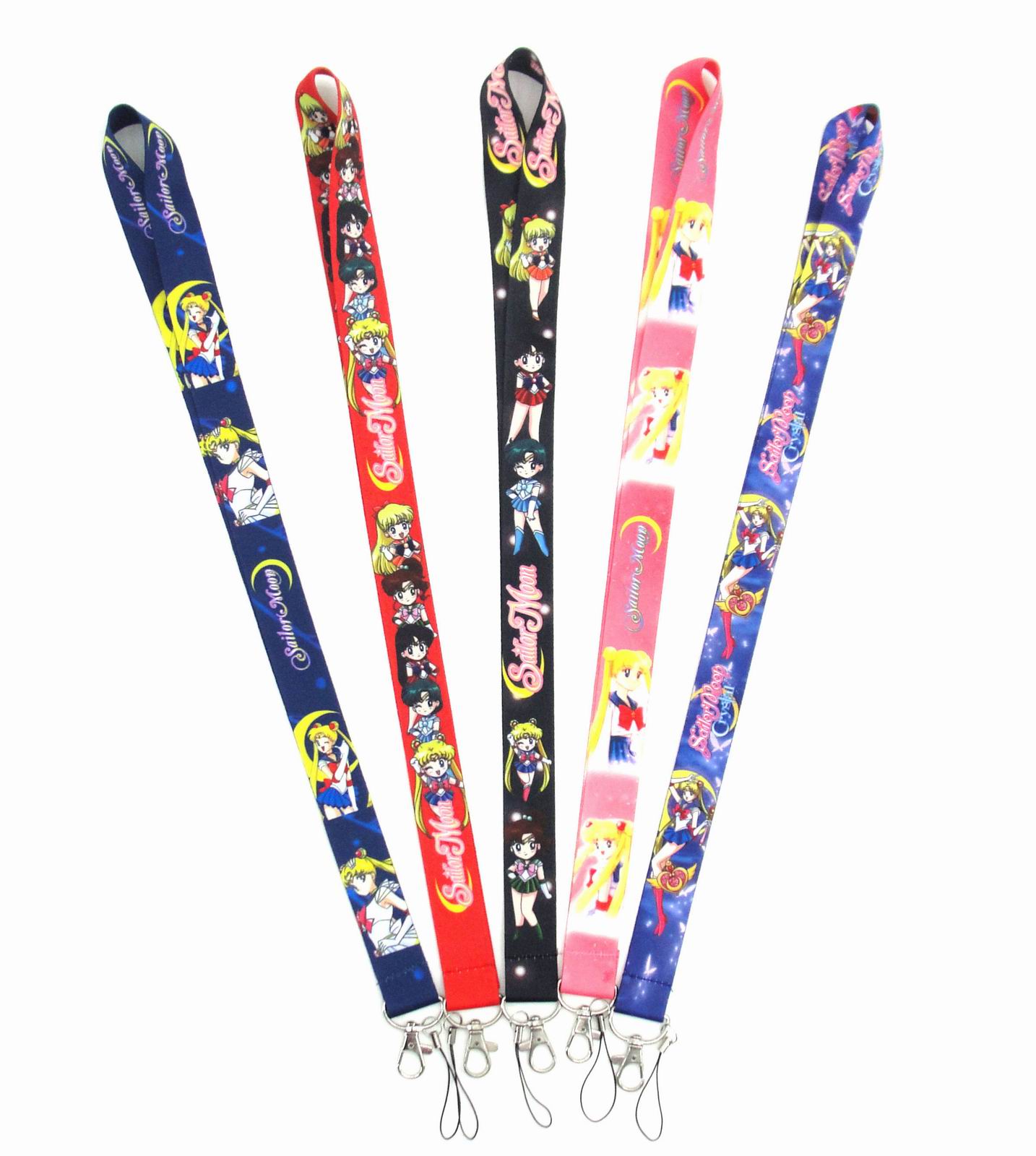 

Small Wholesale 20pcs Japan Anime Sailor Moon Lanyard Neck Strap Clip Black Stripe for Car Key ID Card Mobile Phone Badge Holder