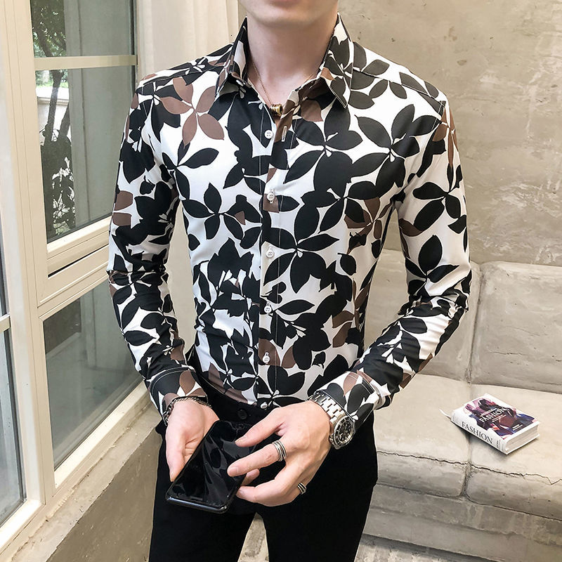 

2020 Luxury Men's Spreads Printing Shirts Long Sleeves Designer Dresses Casual Dress Thin Evening Club Social Shirt Party 4yis, White