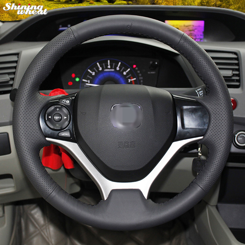 

Hand-stitched Black Leather Steering Wheel Cover for Honda Civic 2012 -2014 car accessories