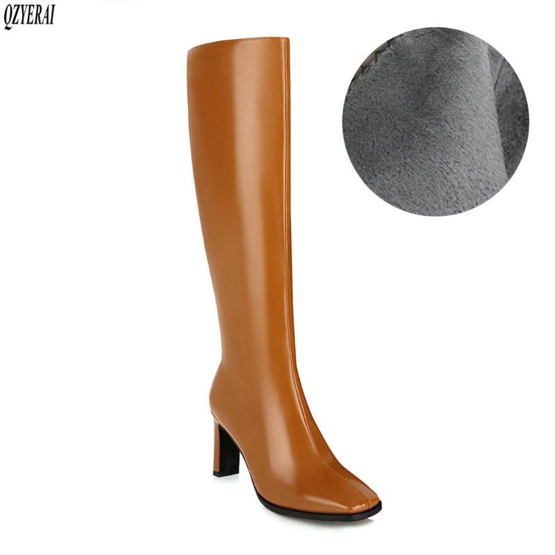 

New winter style women shoes Knee high boots women boots Square head fashion Female snow Size 34-48, Black