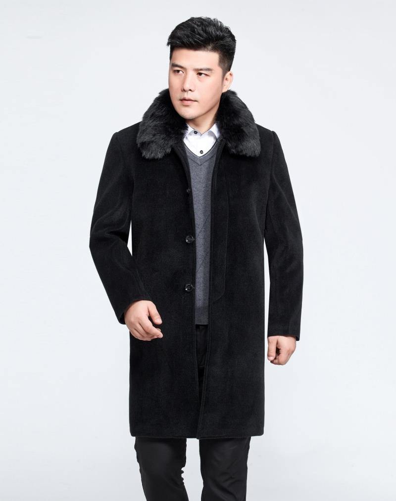 

2021 New Man Collar Fur From Man's Fake Winter Coat Plus Size 5xl Wool Quilted Jacket Hombre Wxf525 Ogof, Black