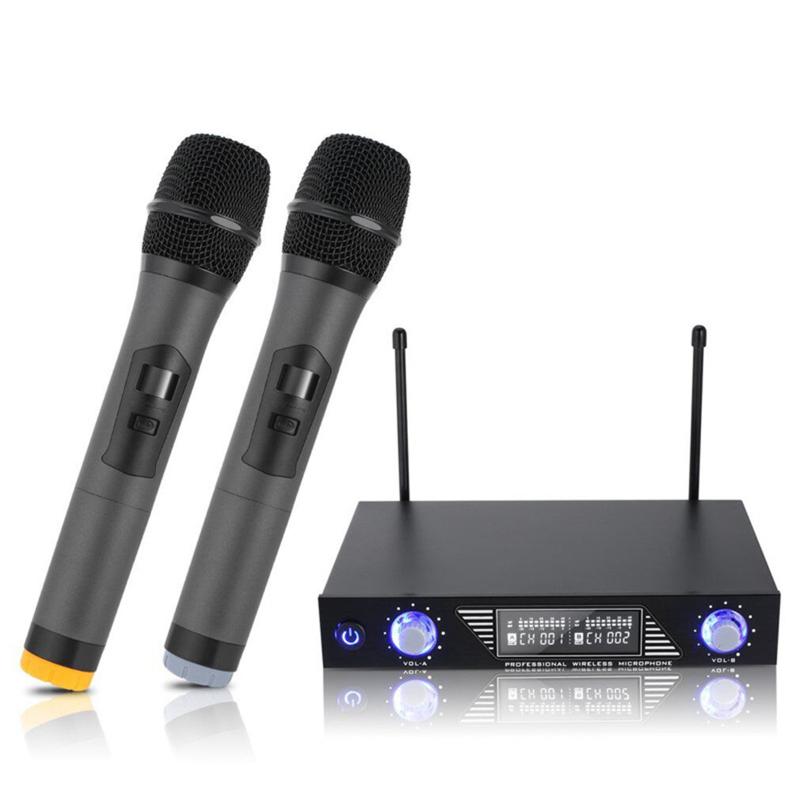 

CLAITE 2 Channel Wireless Dual Cordless Handheld Mic Microphone System For Studio Karaoke Music Players Cordless Receiver