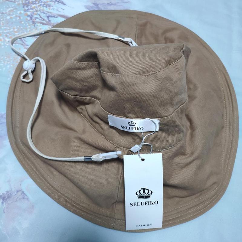 

Wide Brim Hats SELUFIKO Summer Big Female Korean Style Trendy Sun Hat, Khaki