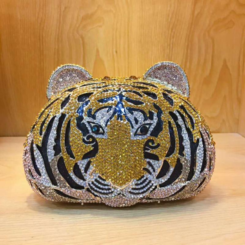 

XIYUAN BRAND woman tiger Crystal Evening Bags Animal Clutch Designer Women Clutches Bridal Wedding Handbags Purses Party Bag, Color same as pictur