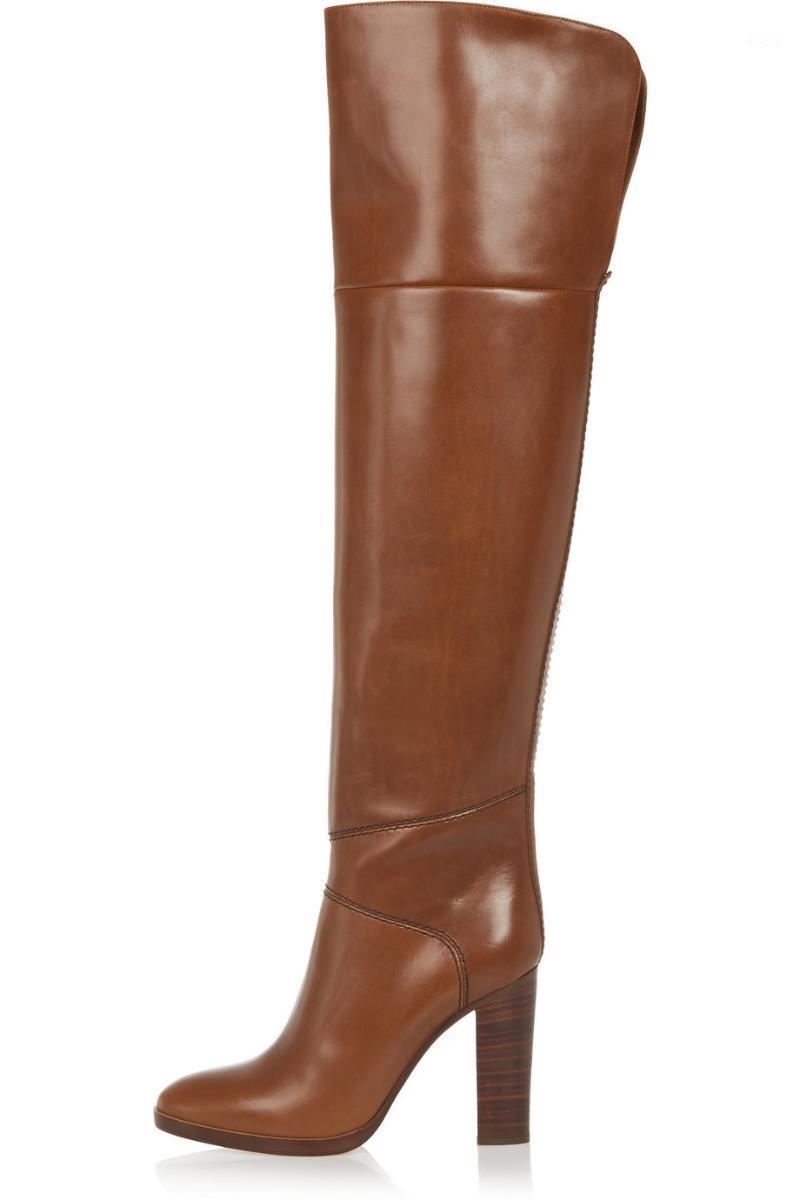 

EPHER Thigh High Boots Over the Knee PU Boots1, Brown